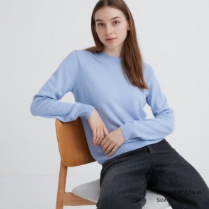 Uniqlo Cashmere Crew Neck Long-sleeve Truien Dames Blauw | 7838489