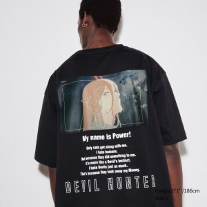 Uniqlo Chainsaw Man × Kosuke Kawamura Short Sleeve Ut Oversized T-shirts Heren Zwart | 7836617
