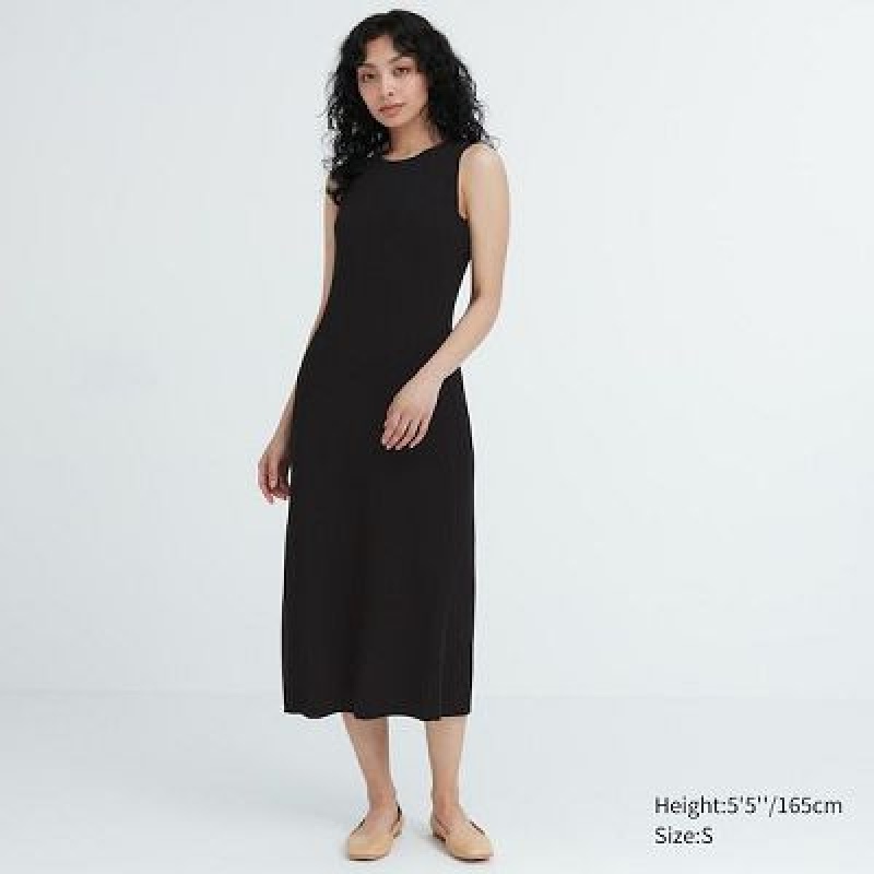 Uniqlo Cotton Blend Knit Sleeveless Jurk Dames Zwart | 3311895